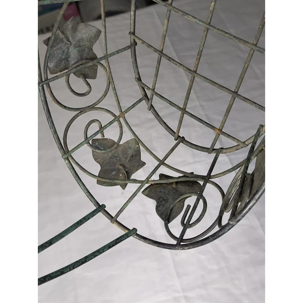 Decorative Wire Basket With Antique Green Leaf Accents Center Piece Egg Gather